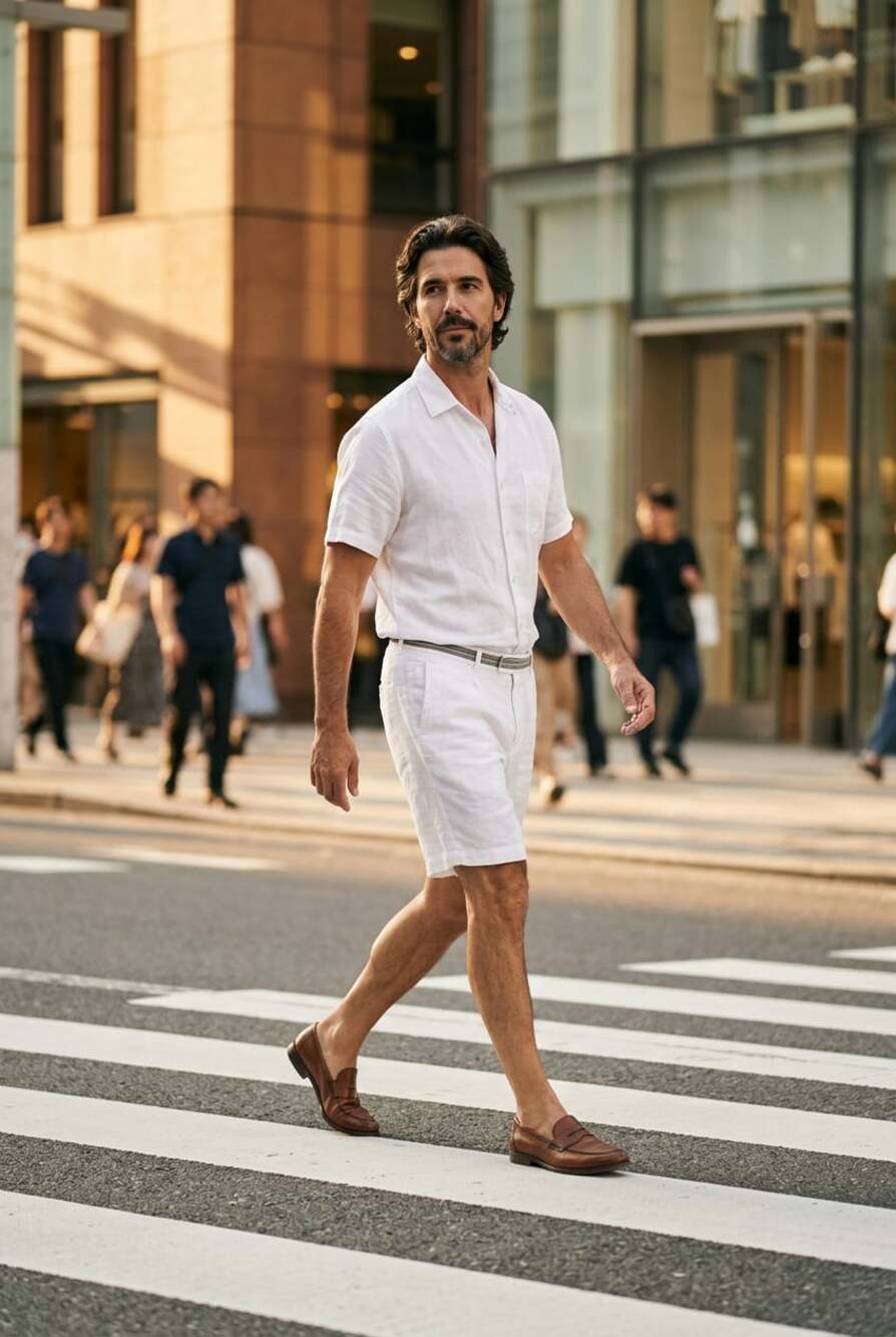 Bohio Men's White Linen-Cotton Blend Flat Front Shorts Size 40 - Picture 2 of 7